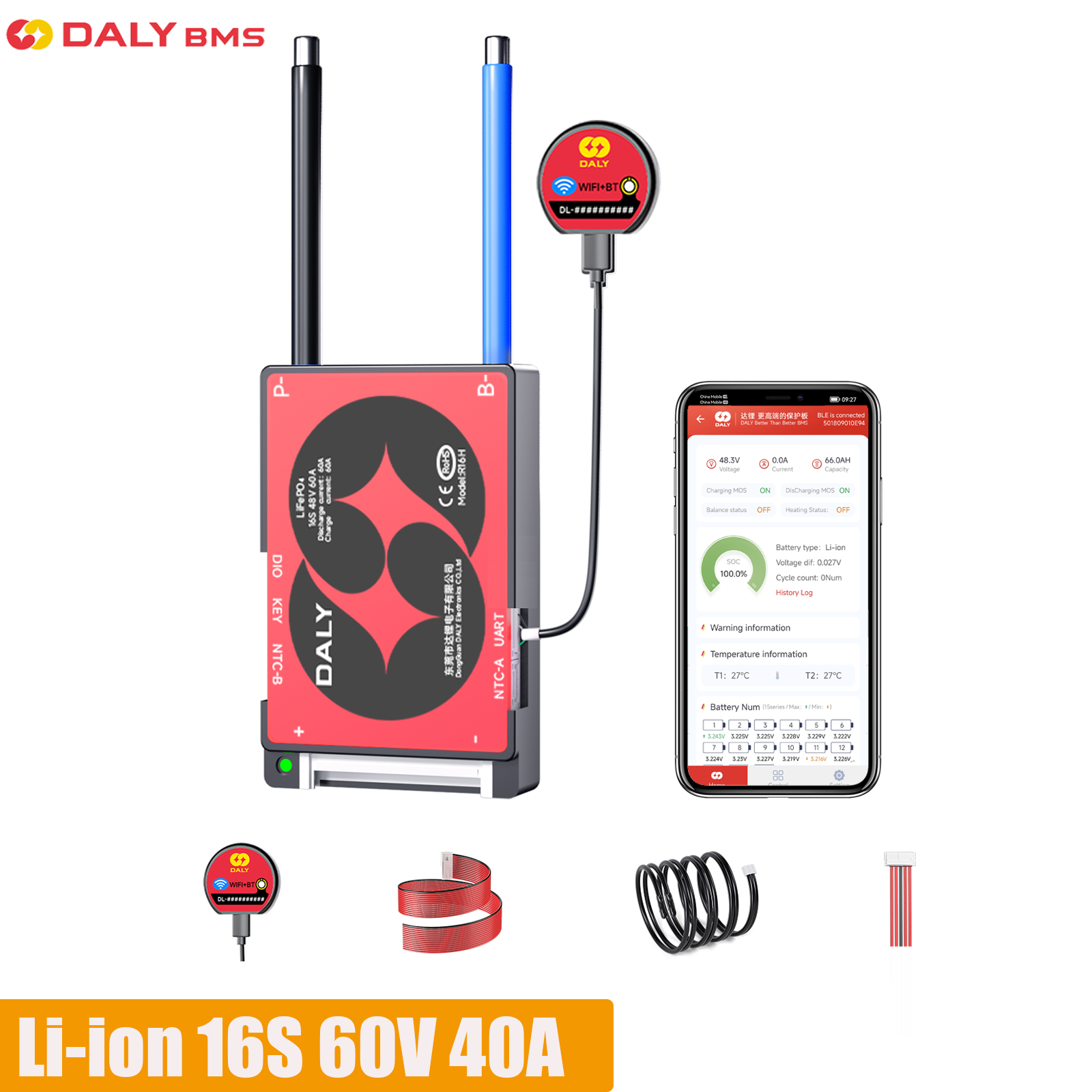 DALY Smart BMS 16S 60V 40A Li- - Smart Bms avaliação e preço